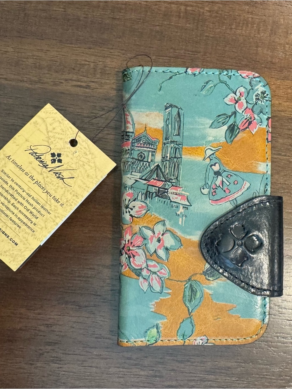 NWT Patricia Nash Leather Brenna Phone Wallet iPhone X Postcard Italian Print